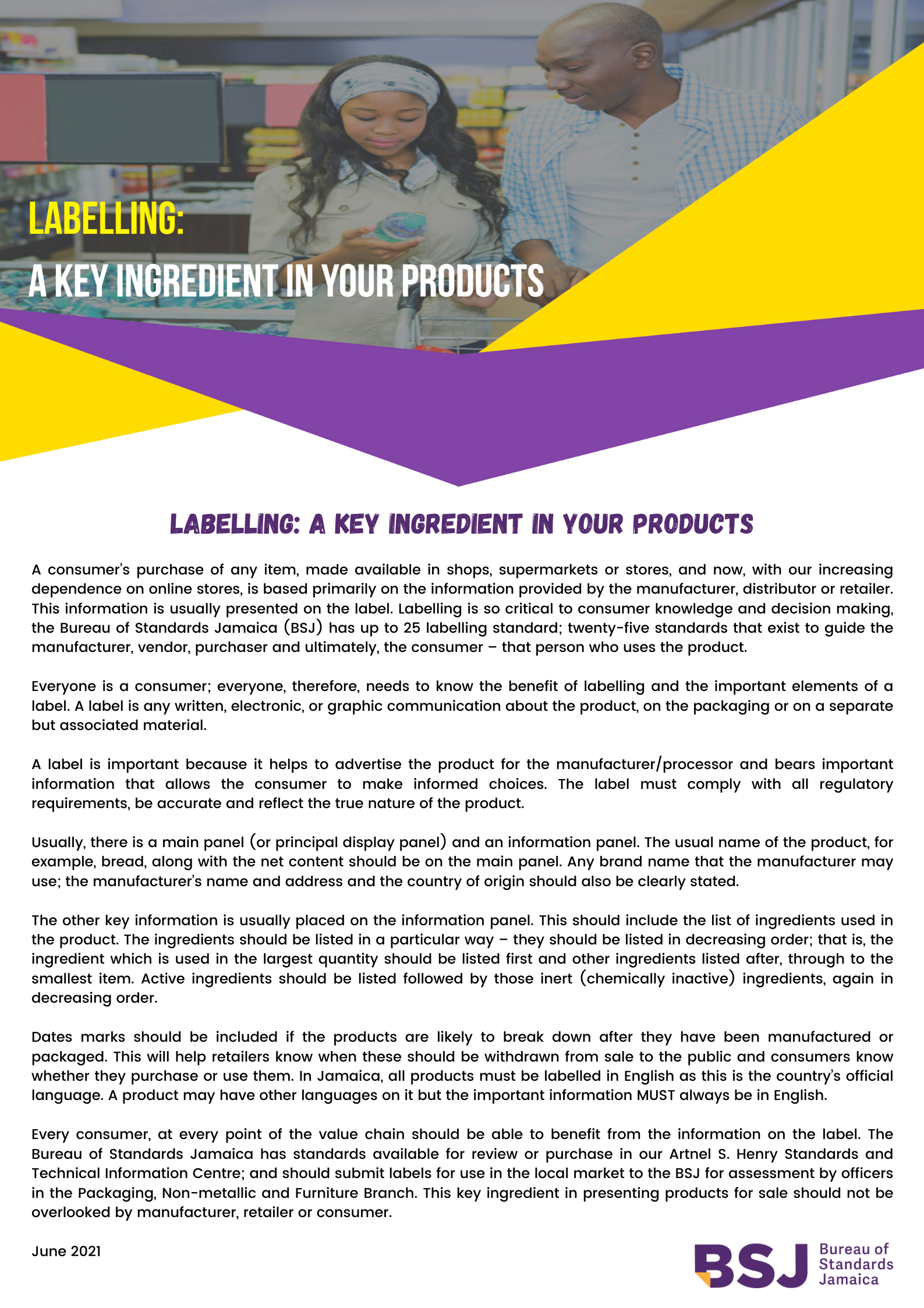 Labelling A key ingredient in your products Bureau of Standards Jamaica